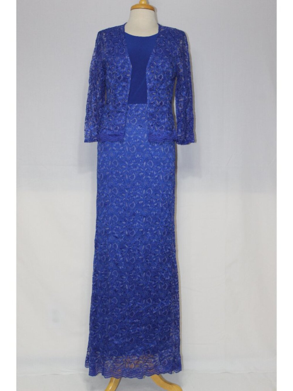 Fanny Fashion #1670 Long Lace and Stretch Jersey Gown Jacket -SIZE L-Royal Blue